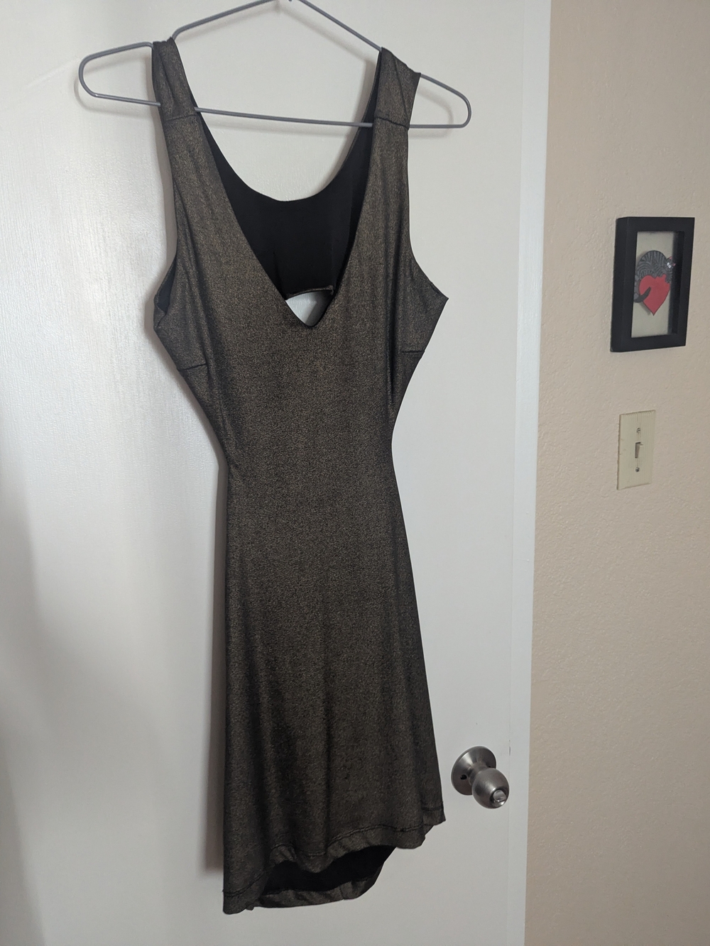 bebe Metallic Gold Asymmetrical Hem Dress